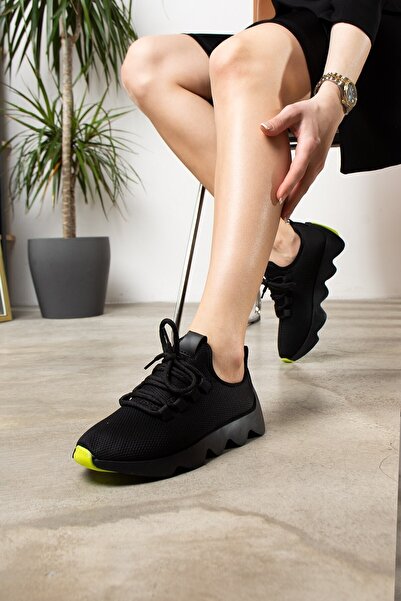 Nstil Чорно-жовті жіночі кросівки на шнурівці, трикотажна підкладка, товста підошва, легкі, 300