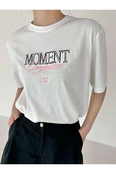 AFROGİYİM Γυναικείο μπλουζάκι με εμπριμέ White Moment Comforted