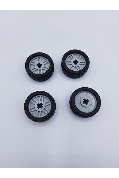 LEGO Custom Tire Technic Accessory 24X12 Black Small Size Wheel Light Gray 4 Hole Rim