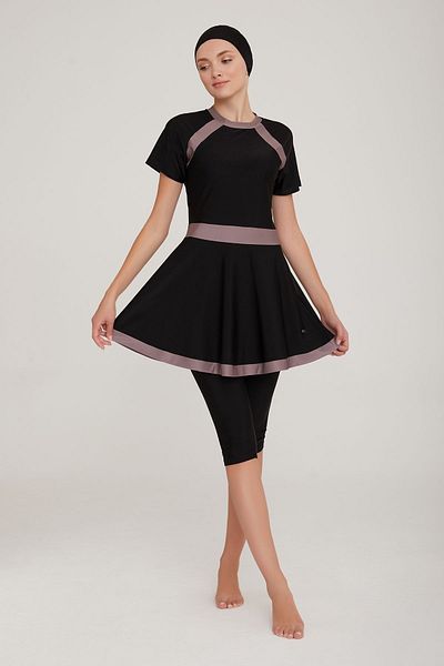 Remsa Mayo Short Sleeve Tights Semi Covered Dress Swimsuit Sereny 3904 Black