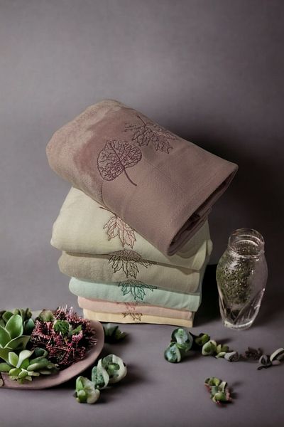 ŞENER HOME 6 Pack Hobby Embroidered Velvet Hand Towels 50X90Cm - Leaf