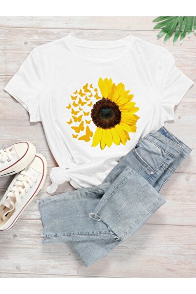 ELLYBUTIK Γυναικείο μπλουζάκι με στάμπα ηλίανθου