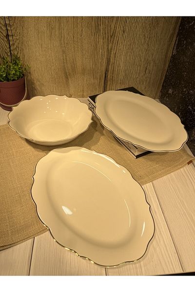 emir home shop Porcelain 3-Piece Luxury Presentation Set 3 Piece Serving Plate Presentation Dish Catering Plate
