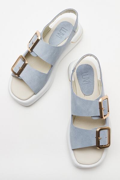 LuviShoes Baby Blue Suede Genuine Leather Women's Sandals