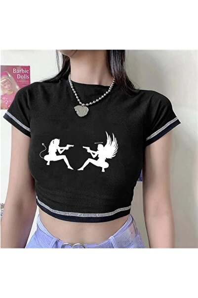 Touz Küt Küt Angel And Devil Μαύρο Crop με αντίστροφη ραφή
