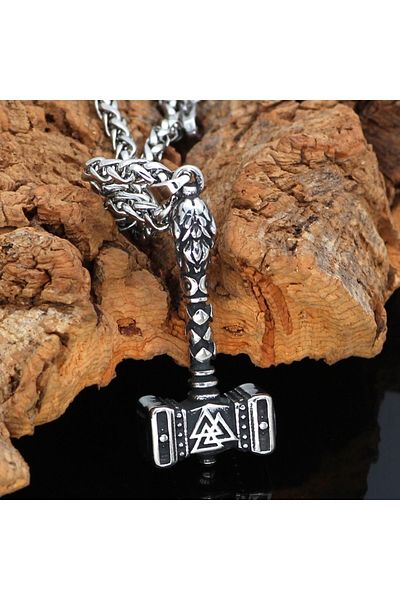 Viking Thor's Hammer Nordic Valknut Design Norse Mythology 316l Steel Necklace