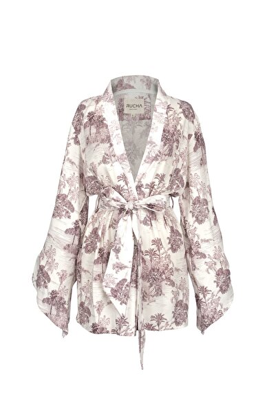 RUCHA Palmiye Desenli Kuşaklı Kimono