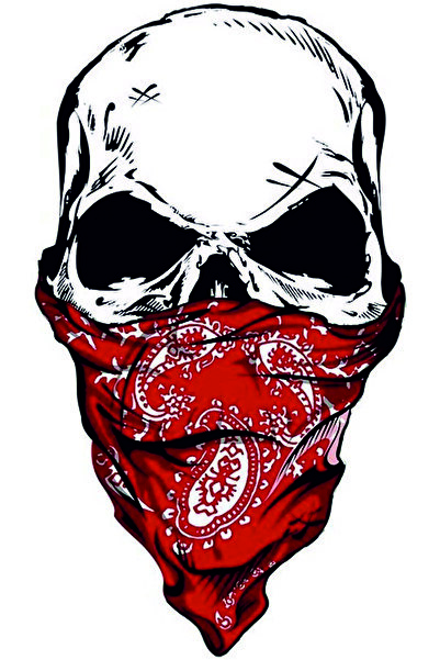 MegaSticker Kırmızı Bandanalı Kuru Kafa Araç Motor Ve Kask Laptop Sticker, 14x8 Cm