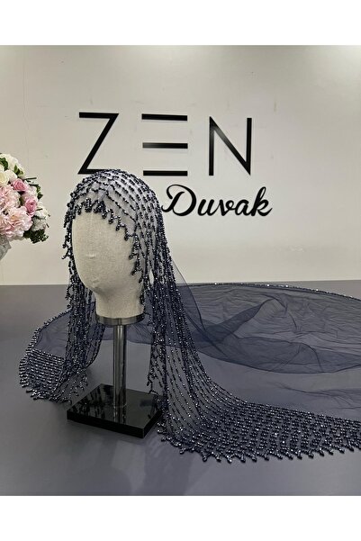 ZEN DUVAK Gelin Duvak Nakışlı Duvak Kasnak Duvak Lacivert