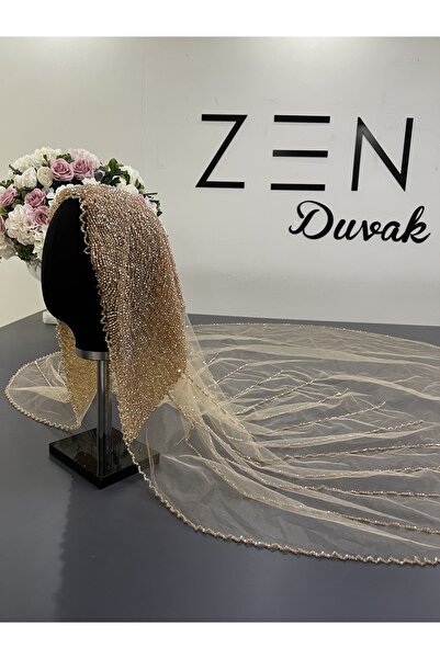 ZEN DUVAK Gold nakışlı rabia model gelin duvağı