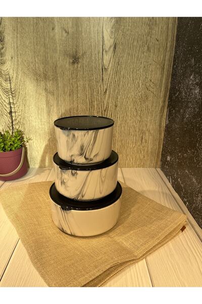 emir home shop Marble Patterned Ceramic Luxury 3-Piece Storage Container with Non-Spill Vacuum Lid Microwave Compatible