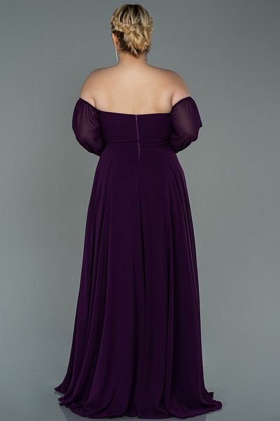 Abiyefon Long Sleeve Strapless Dark Purple Chiffon Plus Size Evening Dress - ABU2597