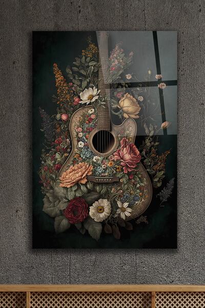 ACRES Gitar ve Çiçekler Cam Tablo
