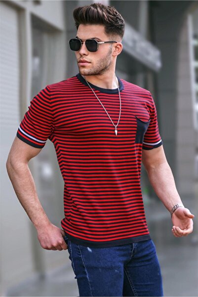 Madmext Tricou cu buzunar albastru marin 5123