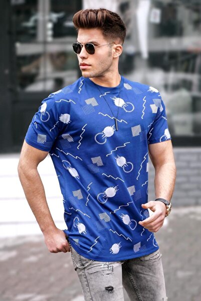 Madmext Τυπωμένο μπλουζάκι Navy Blue Oversize 5392