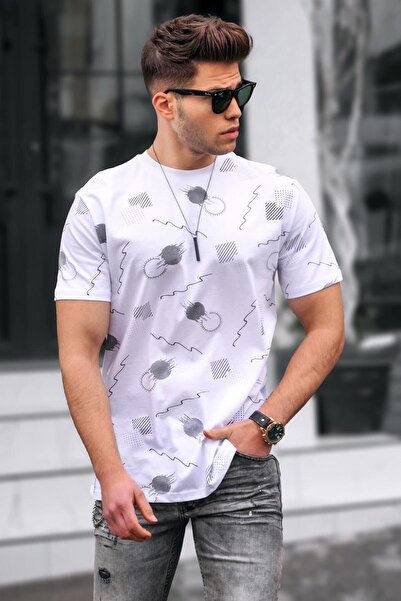 Madmext Τυπωμένο λευκό μπλουζάκι Oversize 5392