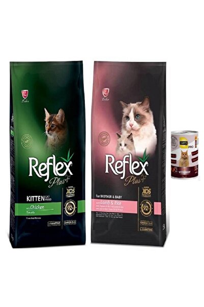 Reflex Plus Cat Kitten+Reflex Plus Cat Anne ve Bebek Maması Tavuk+Kuzu Etli 1.5 Kg x 2 Adet+Konserve