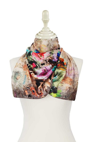 Bursa İpek Brown Flower Silky Scarf