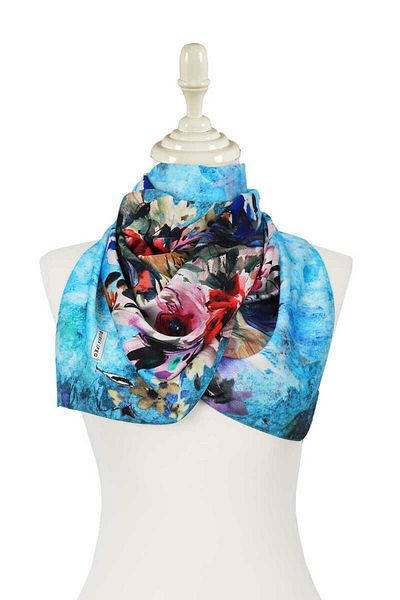 Bursa İpek Turquoise Flower Silky Scarf