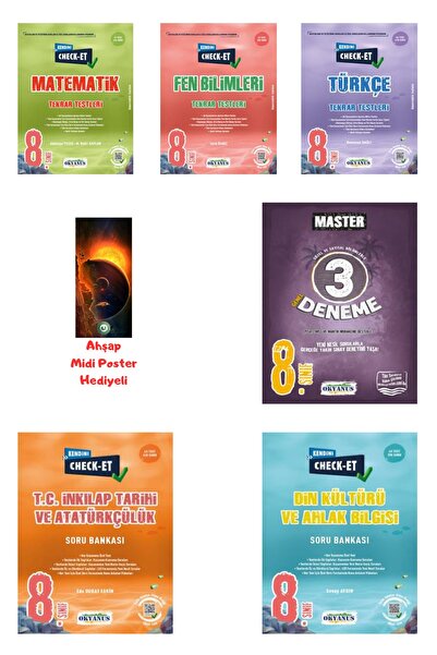 Okyanus Yayınları 8.Sınıf Kendini Check-Et Mat+Fen+Türkçe+İnkılap+Din Soru ve...