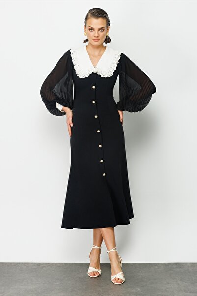 Nefeli Dantel Yaka Krep Elbise