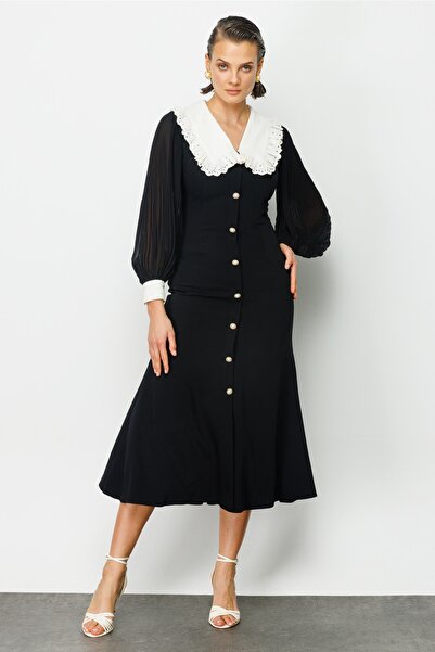 Nefeli Dantel Yaka Krep Elbise