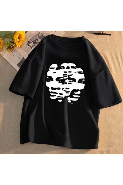 Touz Y2k Face To Face Μαύρο μπλουζάκι Unisex Oversize