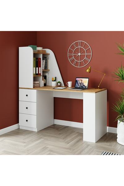 ROOMART DELTA RAFLI ÇALIŞMA MASASI , ÇALIŞMA OFİS MASASI SOL MAT BEYAZ - ATLA...