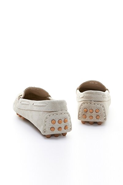 Valmenti Kadın Bej Süet Hakiki Deri Loafer Ayakkabı