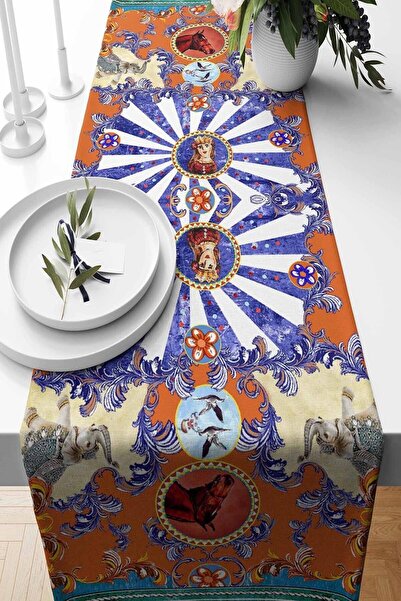 Pilloveland Runner Rokoko Desenli Süet Dokuma 140*40 Cm