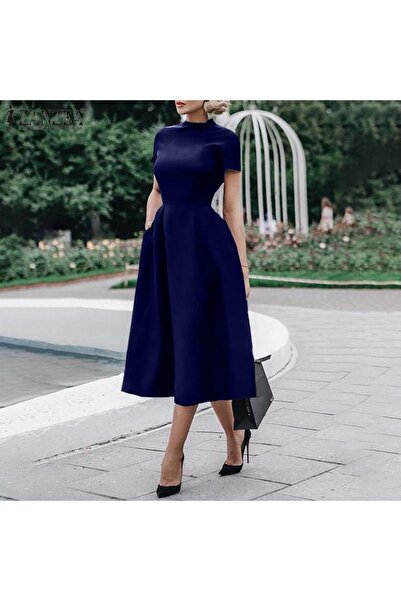 Styling Park Kısa Kol Cepli Midi Boy Elbise