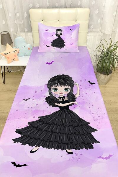 EVPANYA Çizgi Pembe Danscı Wednesday Yatak Örtüsü ve Yastık Kılıfı