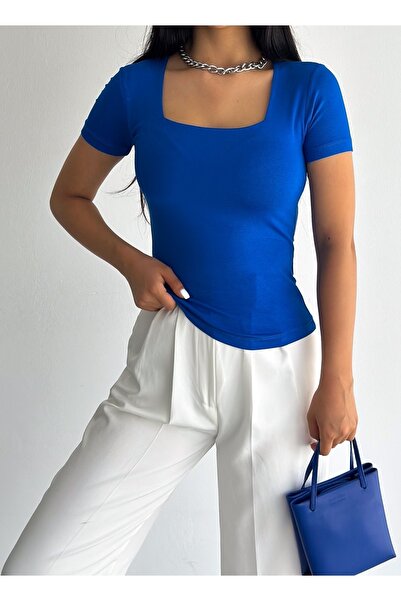 laughs WOMEN'S SHORT SLEEVE SQUARE COLLAR VISCOSE BLOUSE BLZ11870