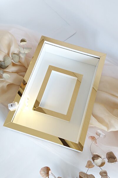 Verda Çerçeve Ledli 25x35 Cm Gold-beyaz Fotoğraf Alanlı Model Tasarım Gül Kut...