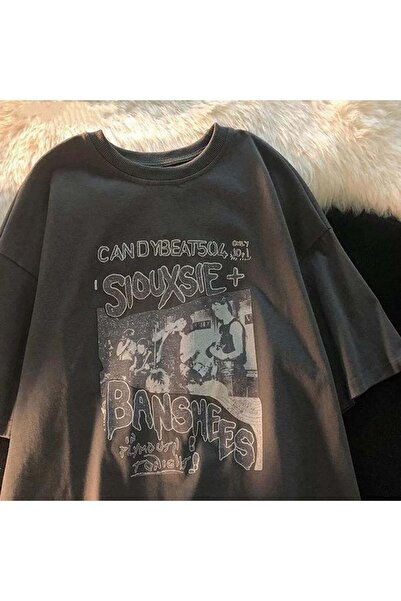 Adrift Y2k Harajuka Style Etiket Siouxsie And The Banshees Füme T-shirt Lost Lost652