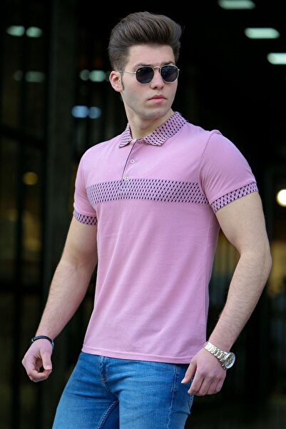 Madmext Tricou cu guler polo cu model pudra pentru bărbați 3058-2