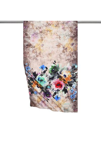Bursa İpek Bitter Brown Flower Silky Scarf