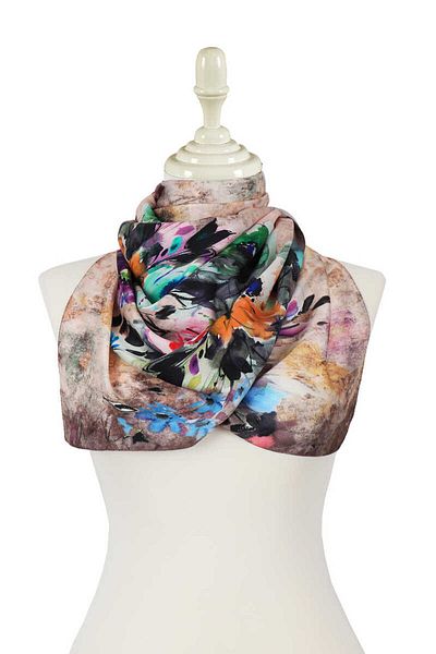 Bursa İpek Bitter Brown Flower Silky Scarf