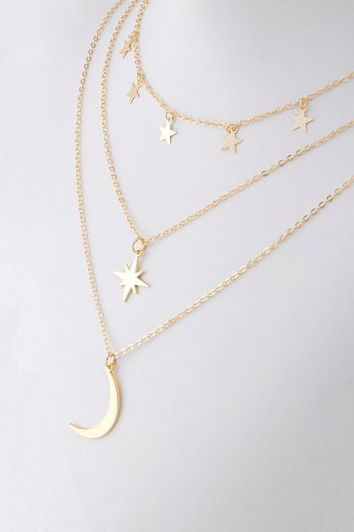 X-Lady Accessories Gold Color Steel Multi-Layered Combination Necklace with Polar Star and Crescent Figure