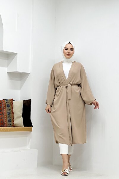 CNG MODA Hijab Belted Aerobin Wide Sleeve Oversize Long Kimono