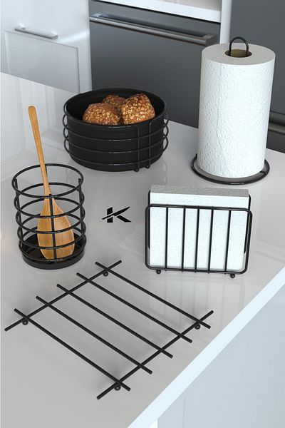KARTEYA Service Presentation Set and Bread Dish Set Trivet Napkin Holder Roll Towel Holder Spoon Holder Bread Dish - Set of 5
