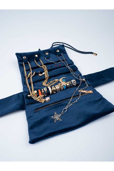 Moda fiesta Сгъваем органайзер за бижута, чанта за пътуване с ролка за бижута (син)