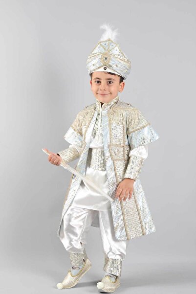 Osmanlı Sünnet Kıyafetleri ŞANLI ŞEHZADE KREM MAVİ SÜNNET TAKIMI