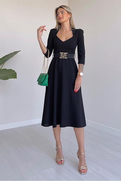 vuvutasarım New Season Crepe ύφασμα με ζώνη κοντό μανίκι γιακάς μίντι γυναικείο φόρεμα 075
