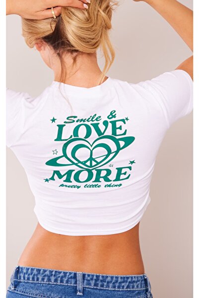 Jose Clothing Γυναικεία λευκή μπλούζα Smile&Love More εμπριμέ κοντομάνικη μπλ...