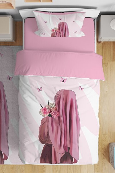 EVPANYA Gül ve Kelebekler Desenli Tek Kişilik Bebek Çocuk Nevresim Seti