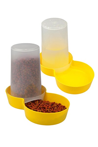 Miapet Hazneli Plastik Kedi Köpek Kapaklı Mama Ve Su Kabı 1,5 lt Yuvarlak Sarı 2 Adet