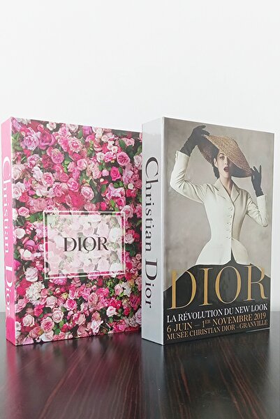 BayCazip 2'li Dekoratif Kitap Görünümlü Kutu Dior Pembe Gül & Dior Şapkalı Ka...