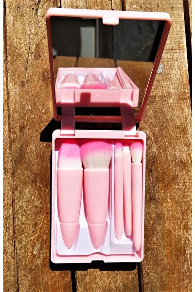 MONİCATİME مجموعة فرش مكياج احترافية مكونة من 5 قطع مع مرآة محمولة