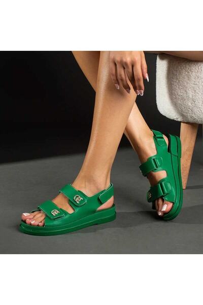 Ecru صندل نسائي بشريط فيلكرو بنعل مسطح [كانيلي] نعل خفيف مريح [ارتفاع الكعب 3 سم]